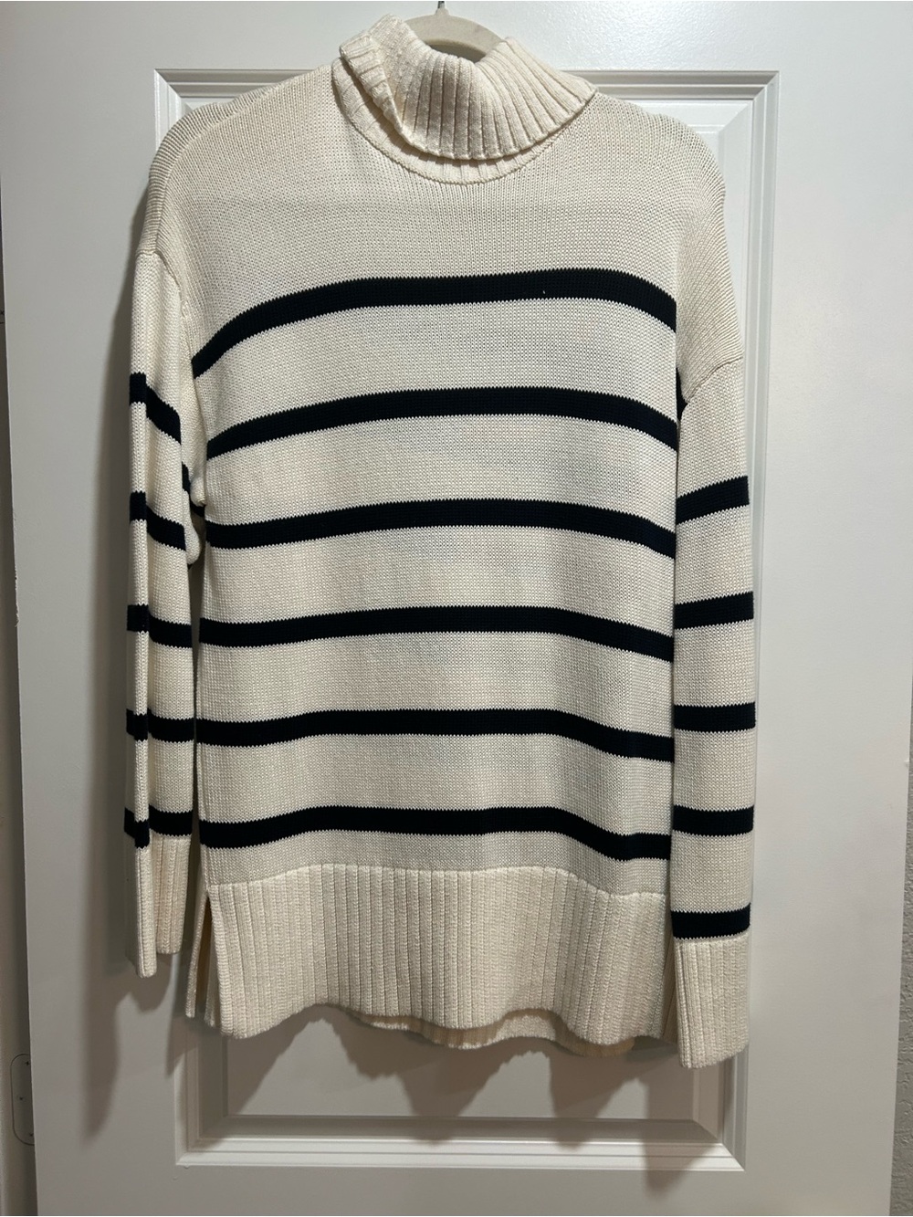 Old Navy Cream and Black Striped Turtleneck Sweater
